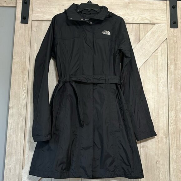 THE NORTH FACE WOMENS BLACK DIONE HYVENT RAIN JACKET TRENCH COAT BLACK SZ S/P - Picture 1 of 9